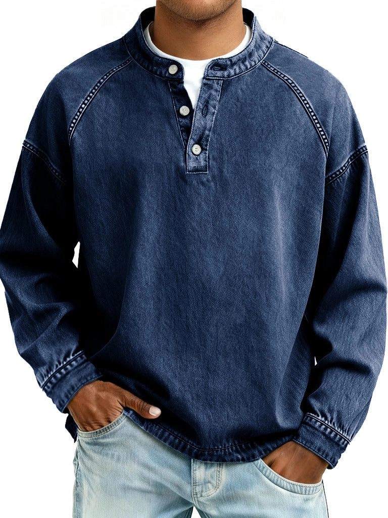 Men's Vintage Solid Long Sleeve Casual Loose Fit Shirt teemdrop