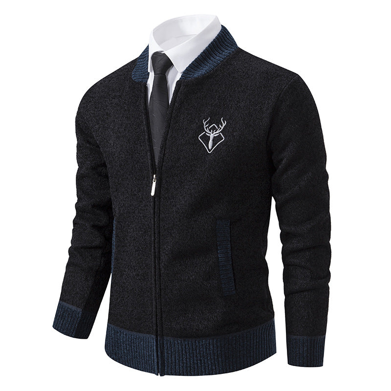 Men's Autumn Winter Thick Velvet Lined Knitted Cardigan Sweater teemdrop