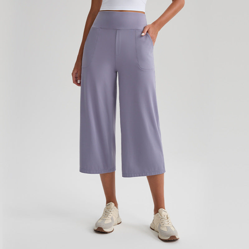 Women's Naked-Feel High-Waist Loose Wide-Leg Yoga Capri Pants teemdrop