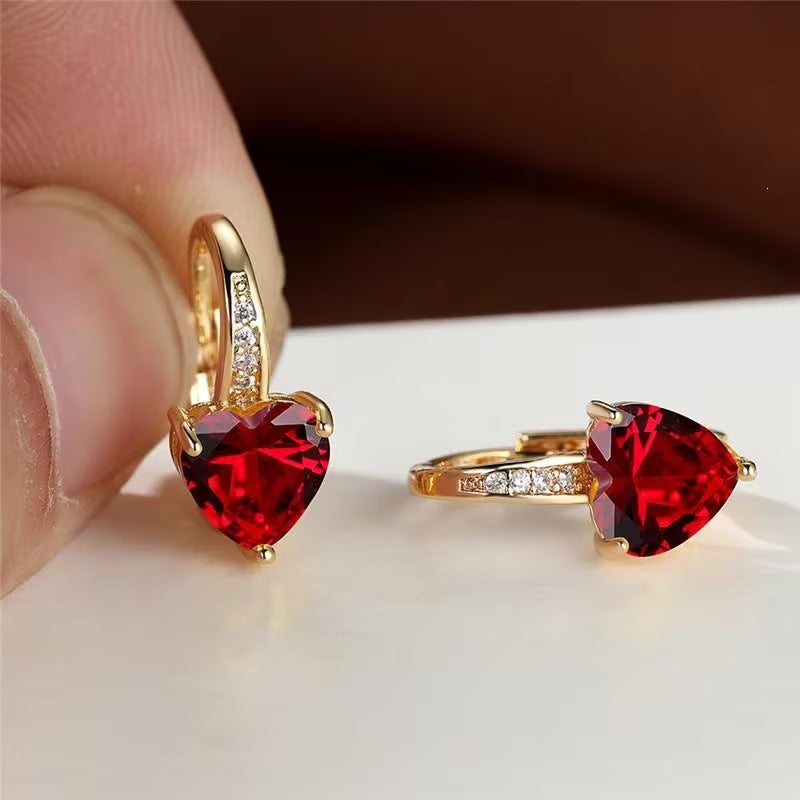 Women's Heart-Shaped Zircon Inlay Copper Earrings teemdrop