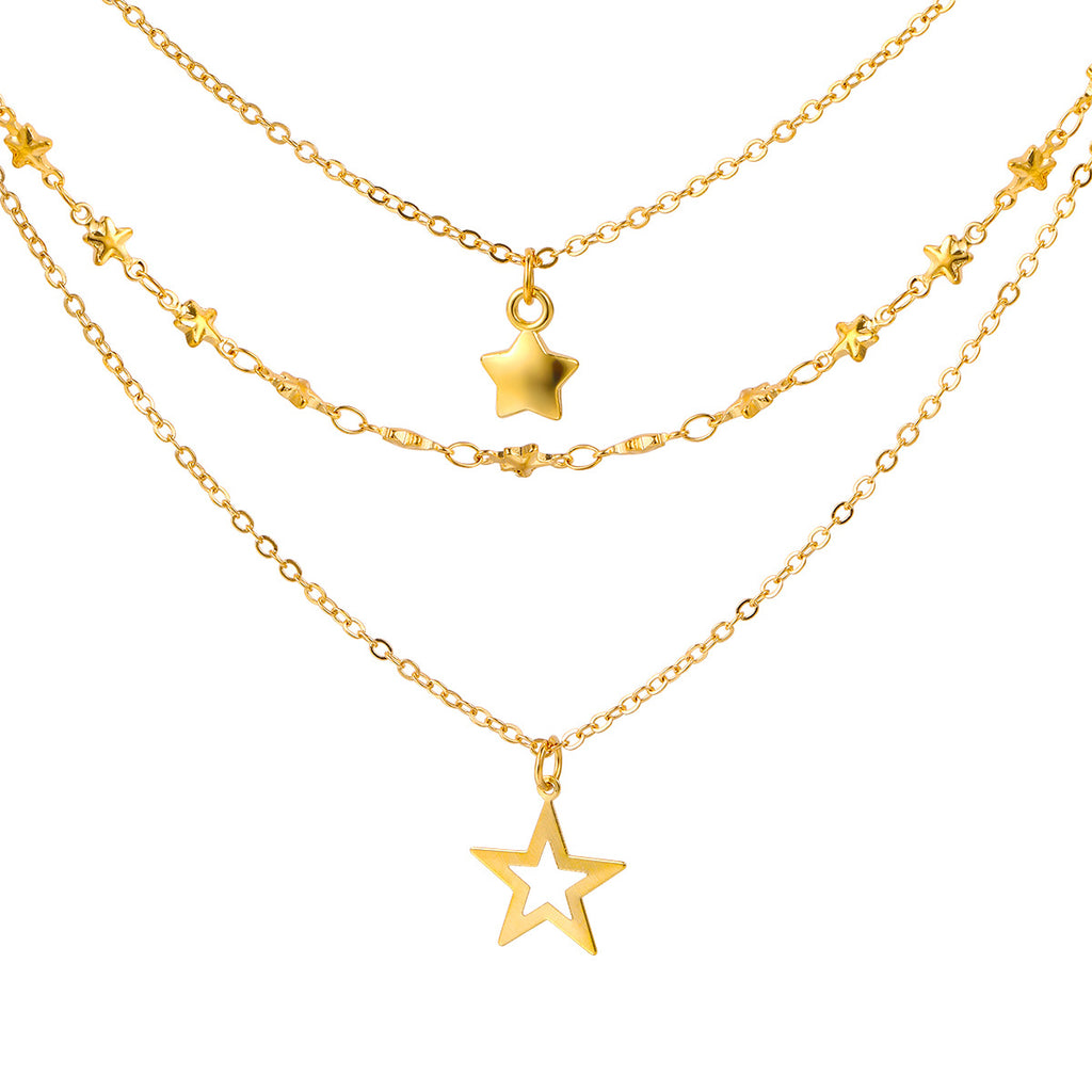 Women's Multi-Layered Star Pendant Alloy Necklace Vintage Clavicle Chain teemdrop