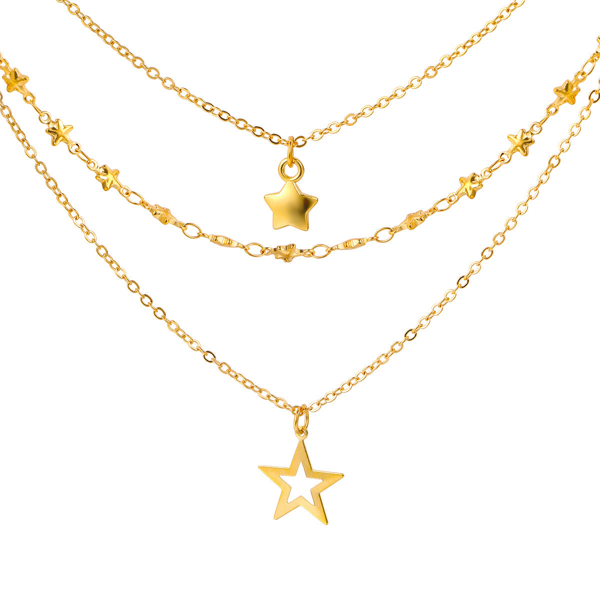 Women's Multi-Layered Star Pendant Alloy Necklace Vintage Clavicle Chain teemdrop