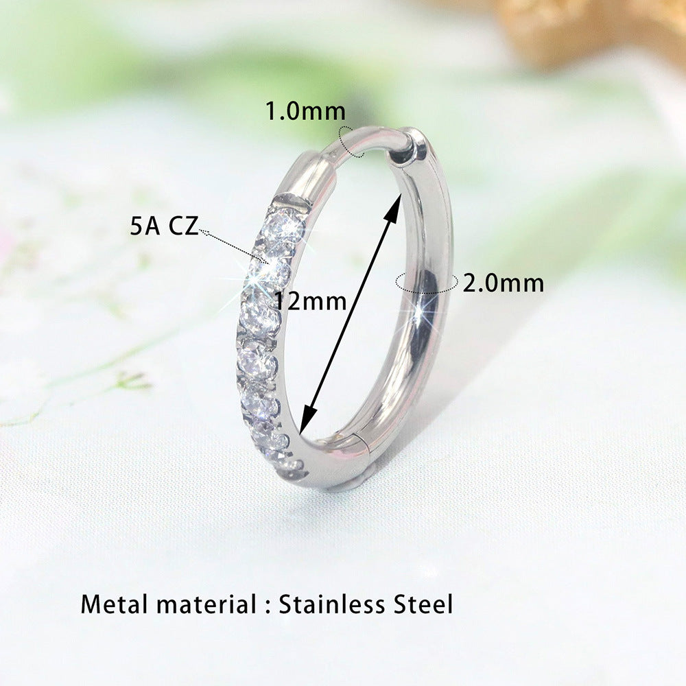 Titanium Steel Round Zircon Earrings Simple Casual Style Ear Buckles for Women teemdrop