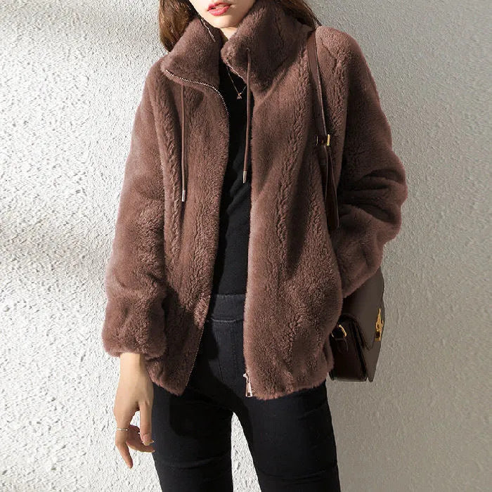 Women Double-Sided Velvet Warm Zip Up Cardigan teemdrop