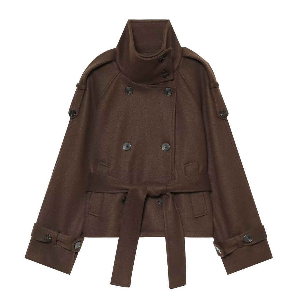 Women?s Double-Breasted Solid Color Long Sleeve Coat teemdrop