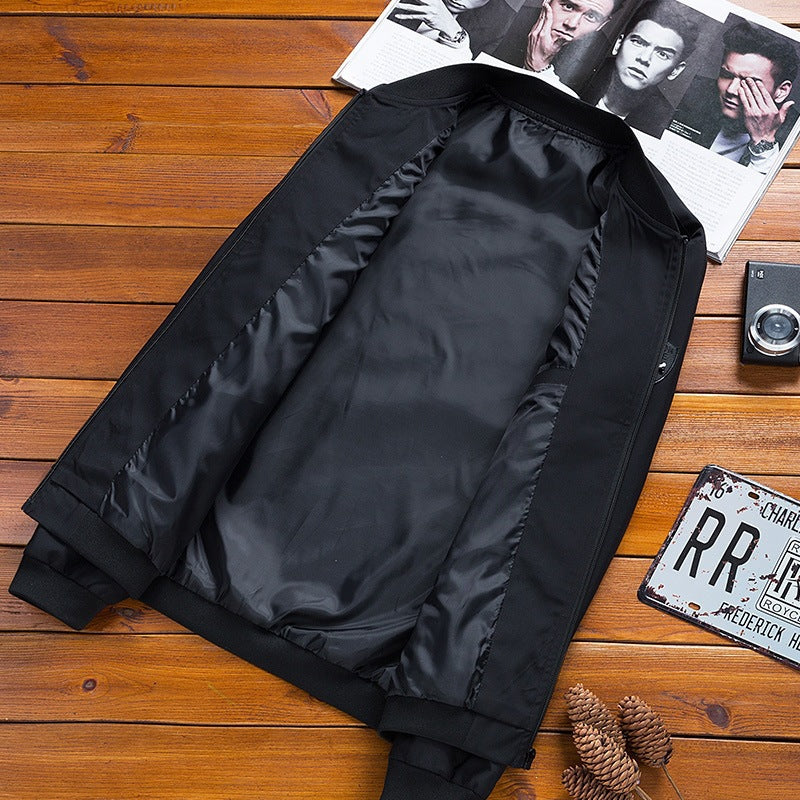 Men's Slim Fit Stand Collar Zip-Up Jacket, Solid Color Long Sleeve Breathable Outerwear teemdrop