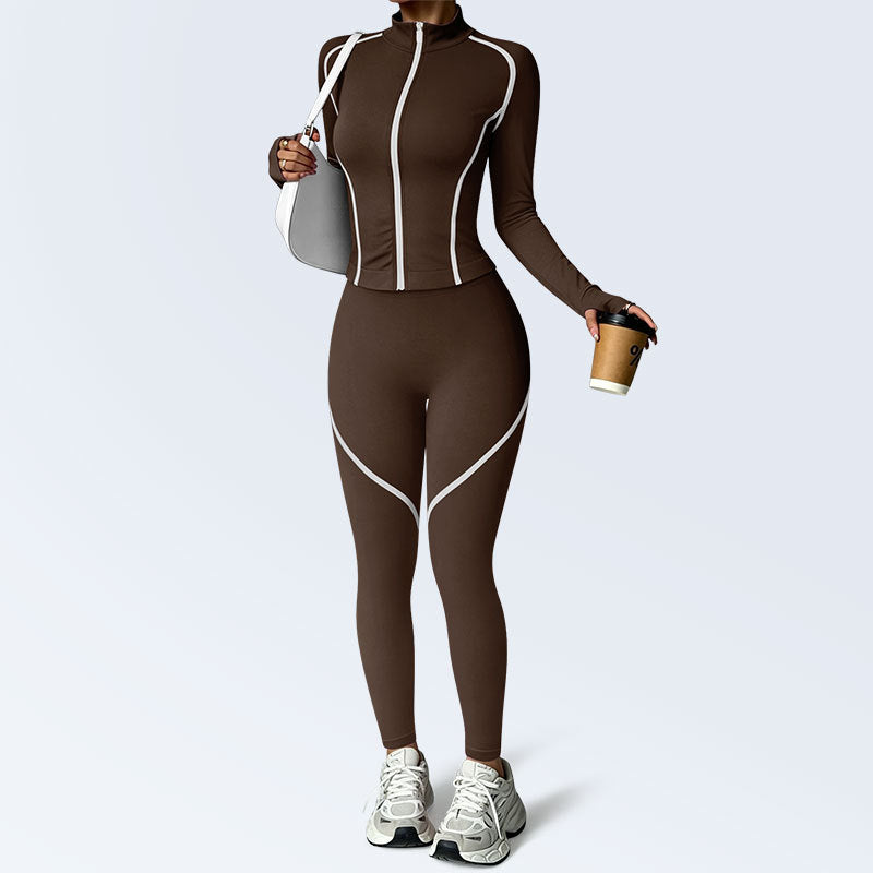 sports zip-up long-sleeve top and tight-fitting pants teemdrop