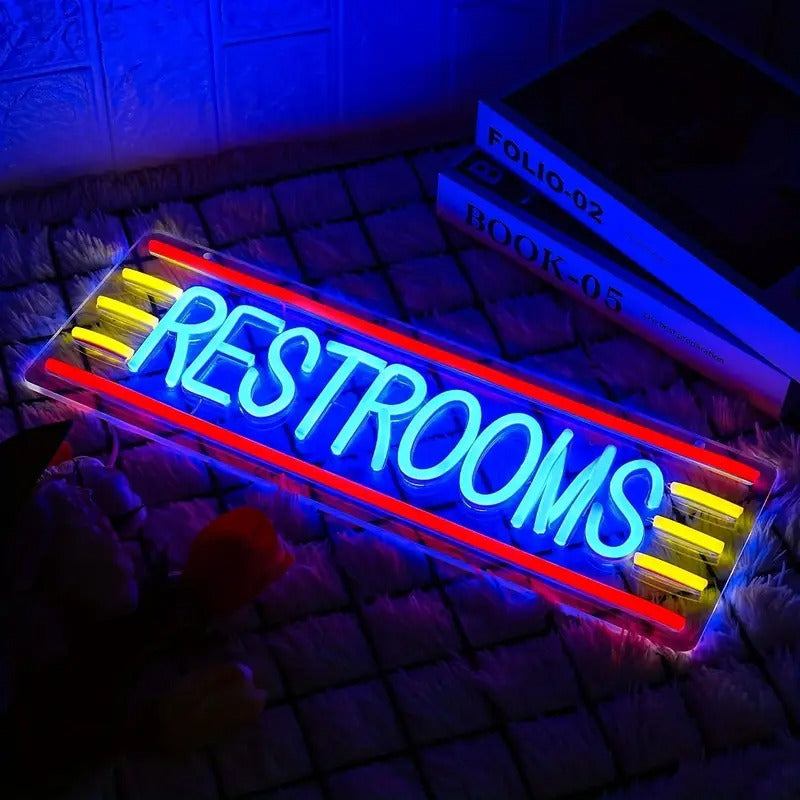 LED neon sign restroom teemdrop