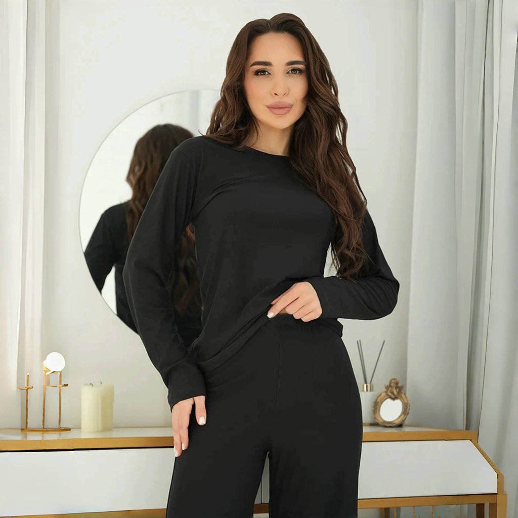 Women Solid Color Long Sleeve Pajama