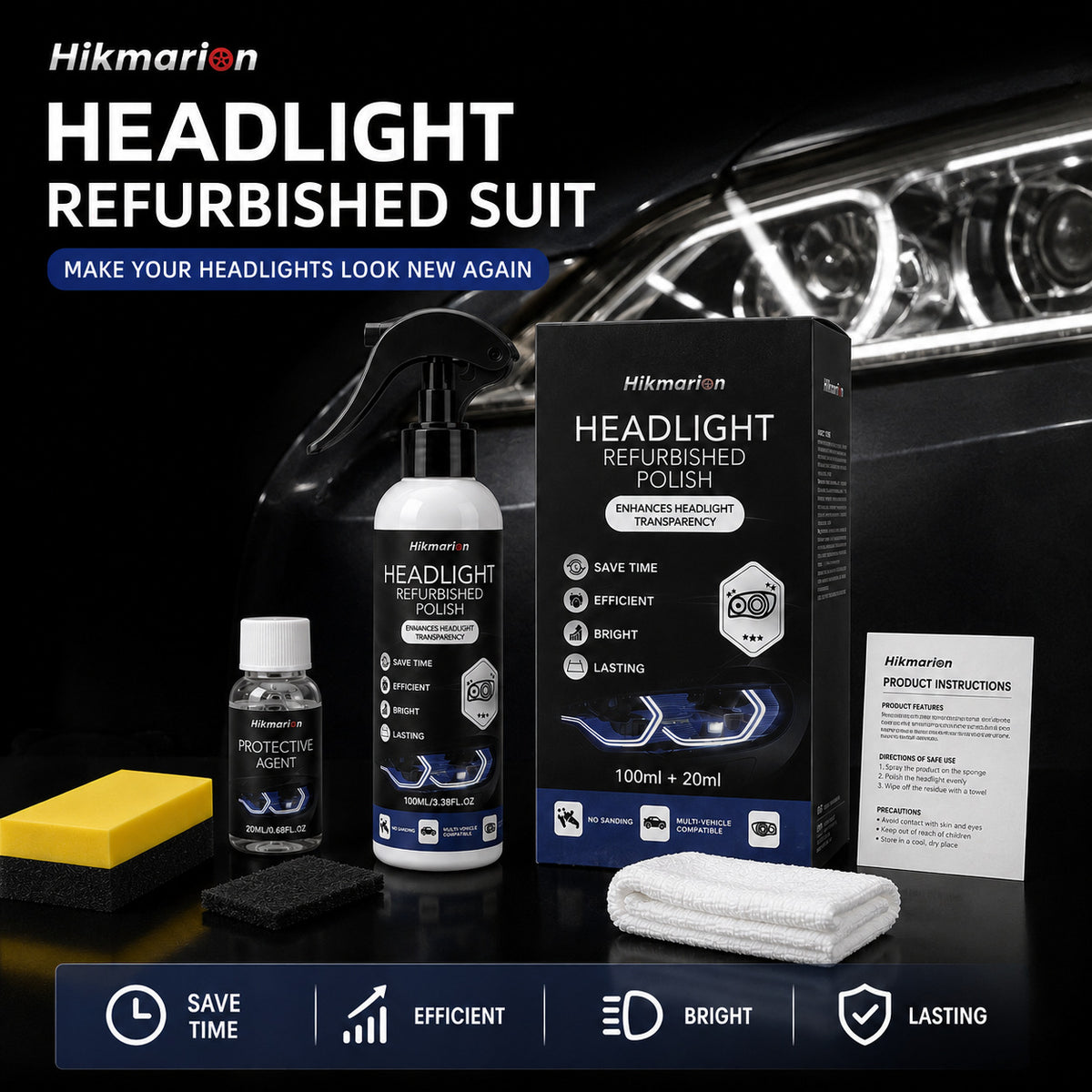 Car Headlight Restoration Kit Anti-Yellowing Cleaning Brightening Protective Coating Agent