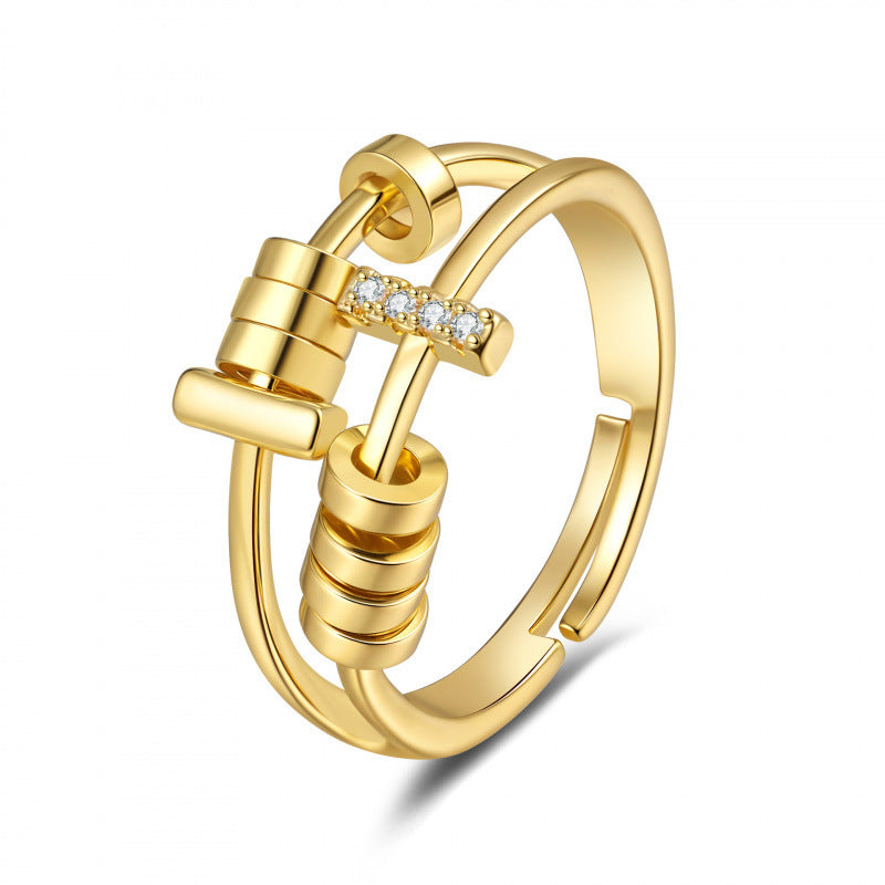 Anti-anxiety and stress-relieving rotating copper band ring