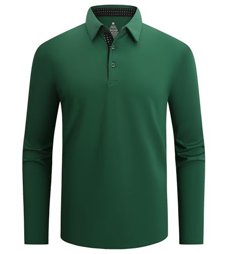 Men's Moisture-Wicking Quick-Dry Solid Long Sleeve Polo Shirt teemdrop