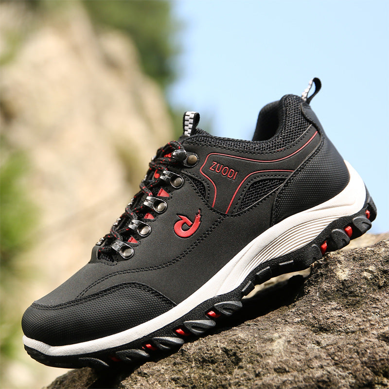 Men's Low-Top Hiking Shoes Synthetic Leather Lace-Up Sneakers teemdrop