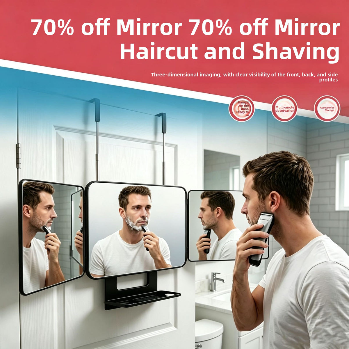 Tri-Fold Tabletop Mirror with Storage Tray Adjustable Lighted Makeup Vanity Mirror teemdrop