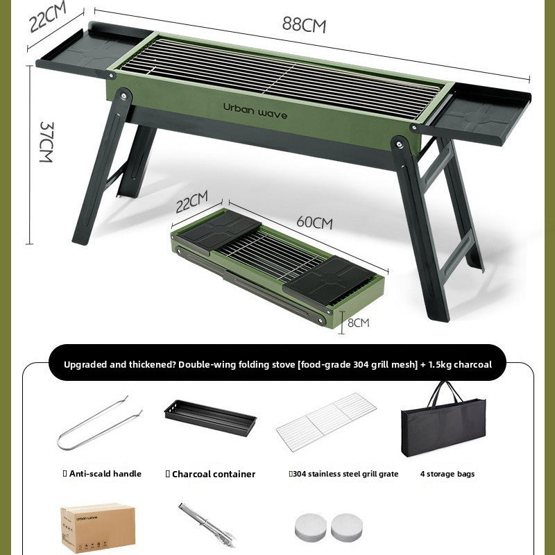 Portable Outdoor Stainless Steel Folding Charcoal Grill teemdrop