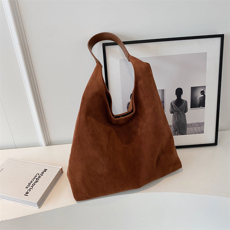 Retro Frosted Solid Color Large-Capacity Single Shoulder Bag
