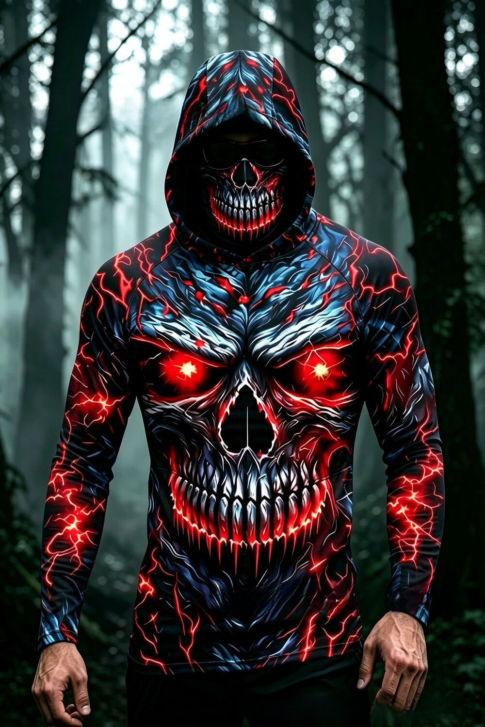 Men's outdoor plant-print pullover hooded sweatshirt with loose fit top body