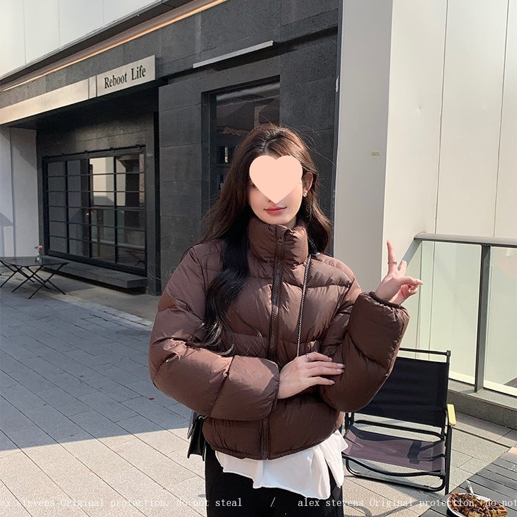 Womens Short Stand Collar Cotton Padded Jacket Wool Fur Fill teemdrop