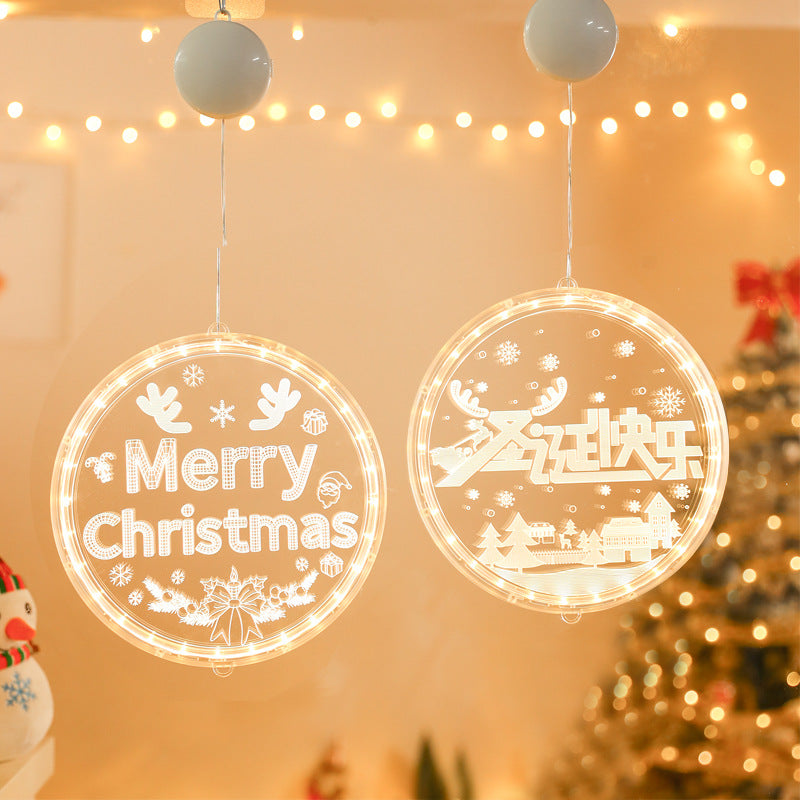 24cm Acrylic Battery Powered LED Suction Cup Christmas Pendant Lamp for Window Decoration