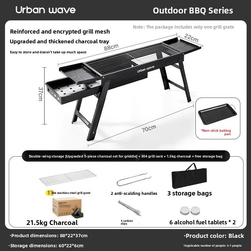 Portable Outdoor Stainless Steel Folding Charcoal Grill teemdrop