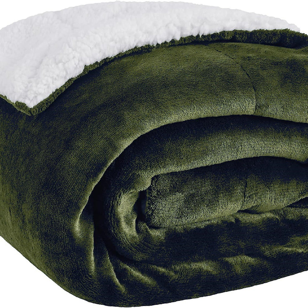 Double-Sided Plush Sherpa Fleece Blanket Thick Warm Solid Color Soft Throw