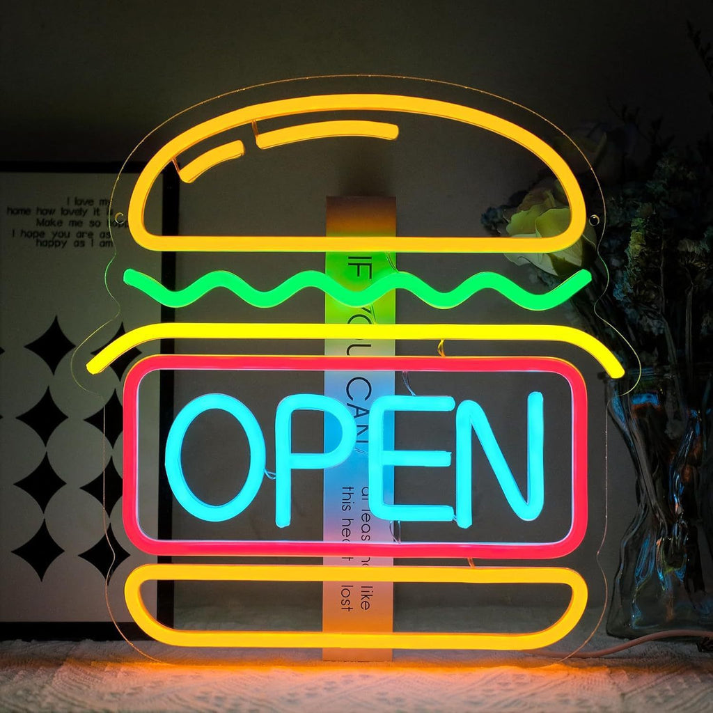 LED Neon Light Hamburger Fries Sushi Shape Sign for Home Bar Decoration