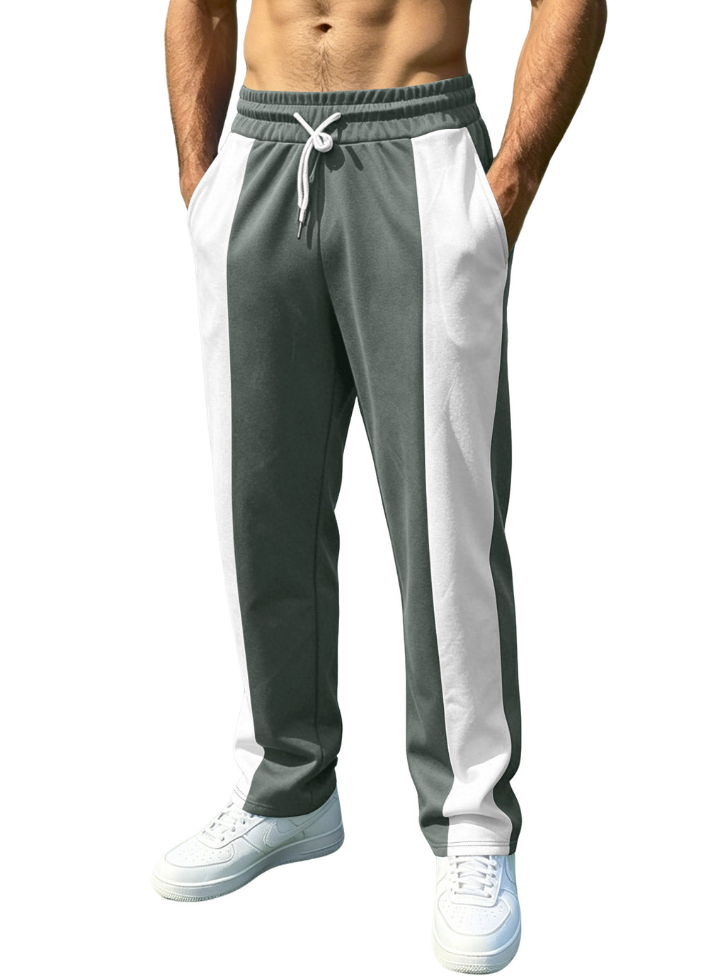 Men's striped color-patched pants for casual wear