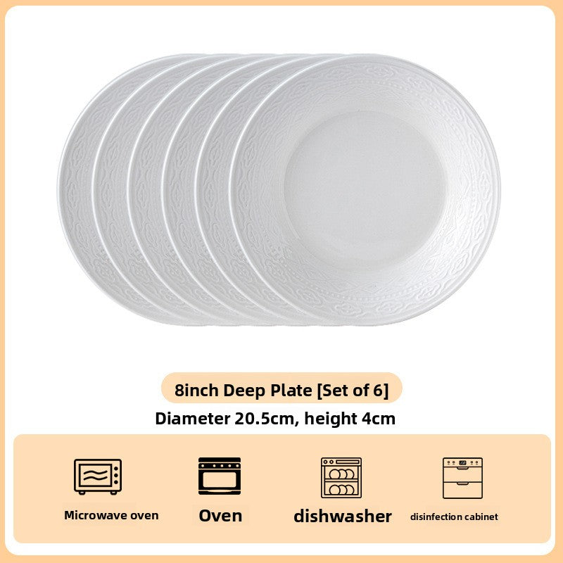 High Relief Porcelain Dinner Plate Bohemian Style Deep Round Serving Dish