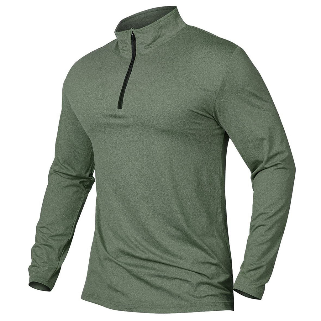Men's Half-Zip Pullover Long Sleeve Solid Color Stand Collar Athletic Top teemdrop