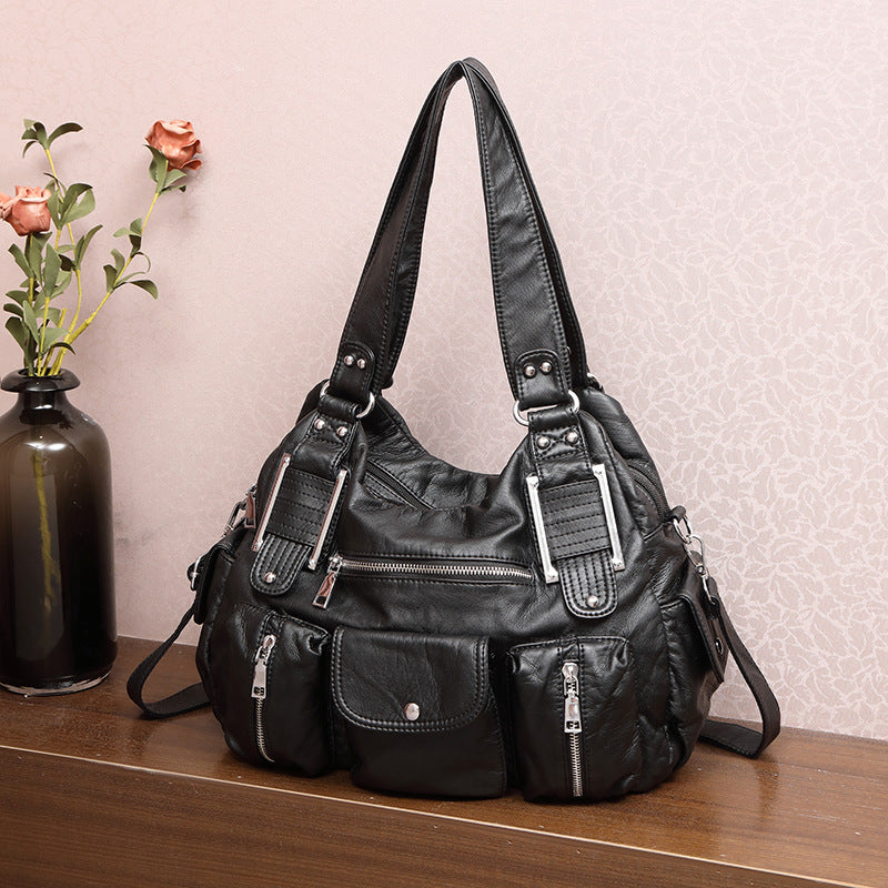 Vintage PU Leather Tote Bag with Adjustable Strap