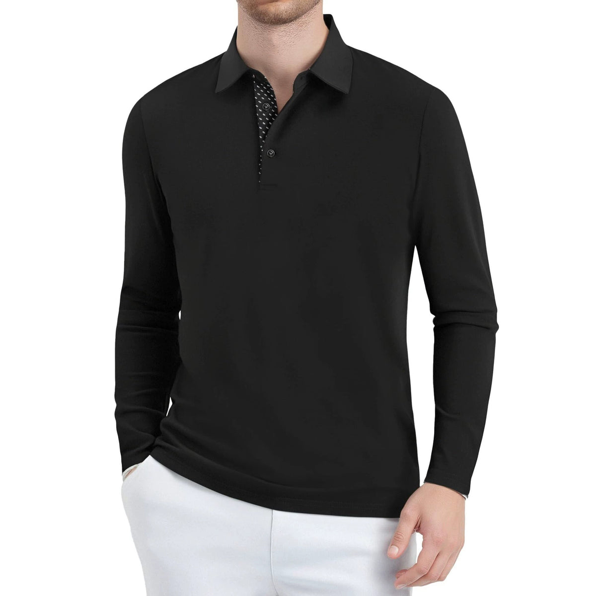 Men's Moisture-Wicking Quick-Dry Solid Long Sleeve Polo Shirt teemdrop