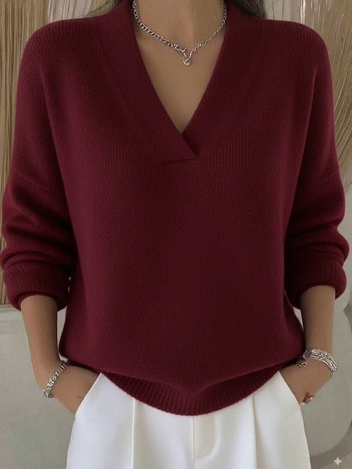 knitted V-neck loose sweater teemdrop
