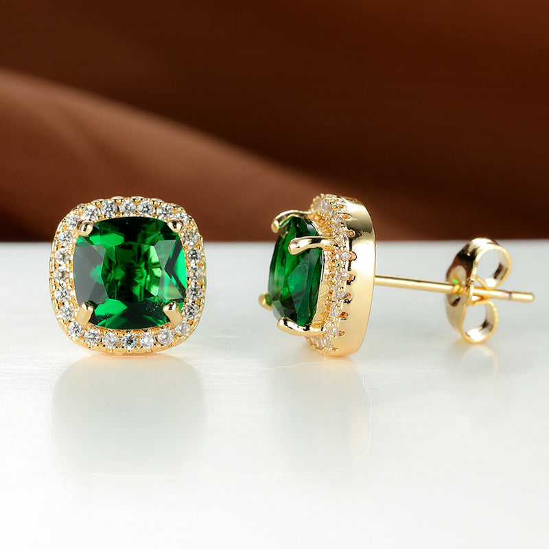 Geometric Full Diamond Zircon Earrings for Women Electroplated Copper Studs