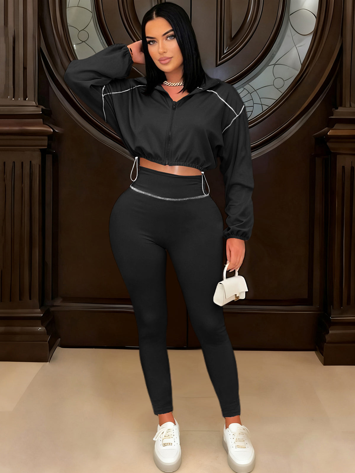 Women's Slim Fit Two Piece Tracksuit Set Long Sleeve Zip Up Top And Pants Casual Sportswear Outfit teemdrop