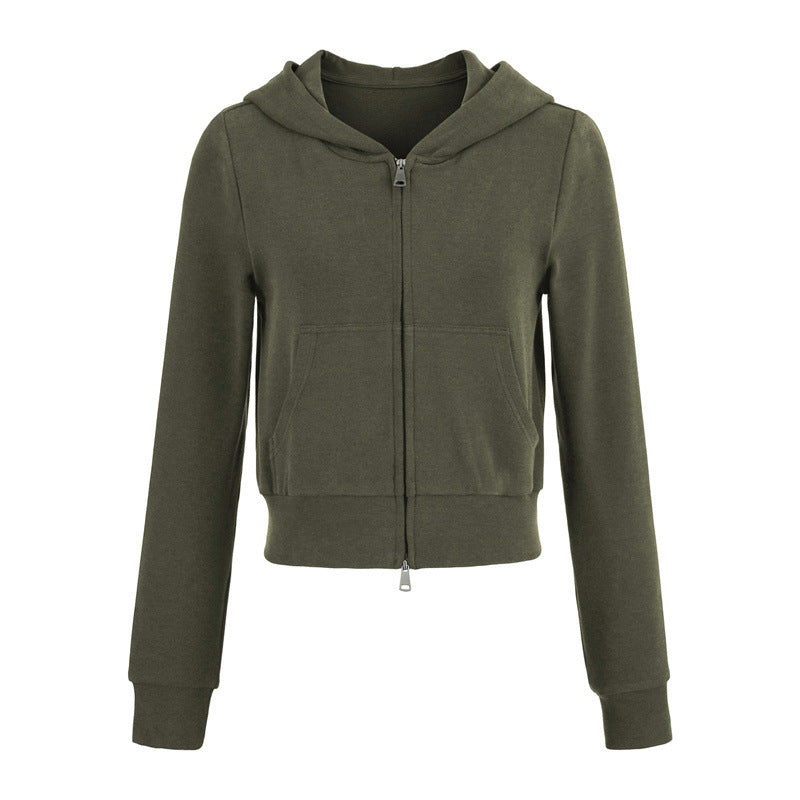 Casual Sports Suit  Hooded Zipper Slim Short Sweatshirt Jacket