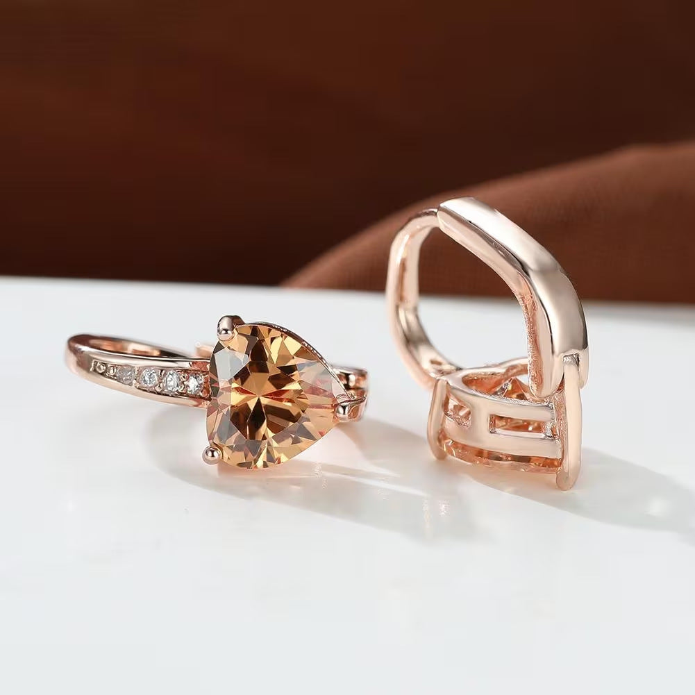 Women's Heart-Shaped Zircon Inlay Copper Earrings teemdrop