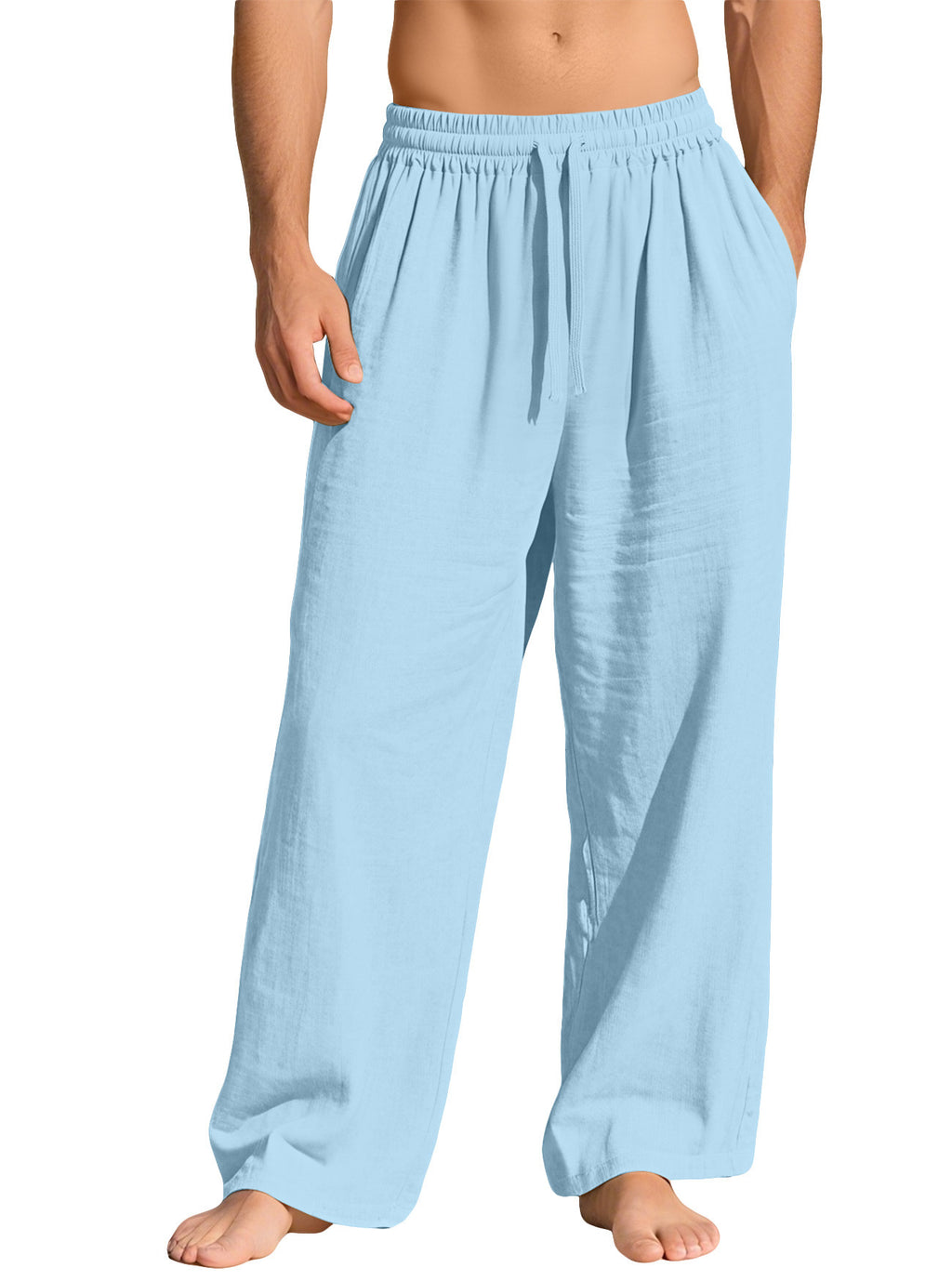Men's Linen Loose Fit Casual Drawstring Pants with Pockets teemdrop