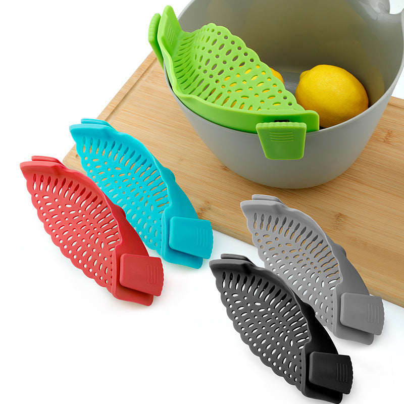 Clip On Silicone Kitchen Strainer Anti Spill Pot Edge Draining Basket teemdrop