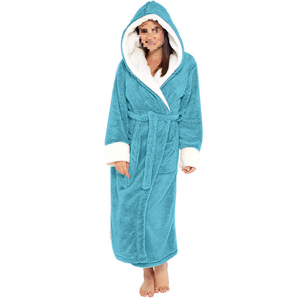 Women's Long Silver Fox Velvet Bathrobe with Belt Thick Winter Home Lounge Robe teemdrop