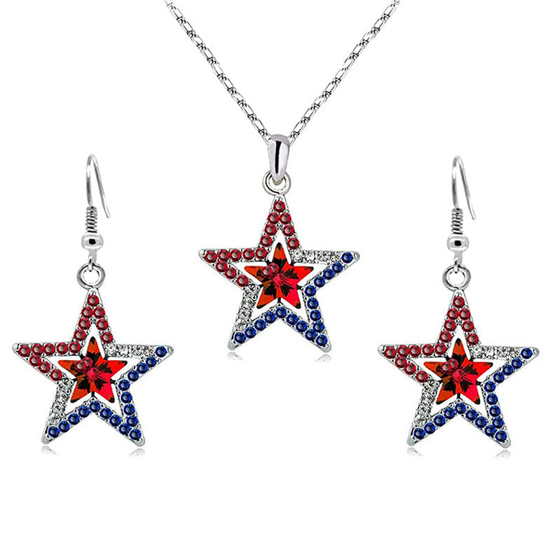 Zircon Inlay Five-Pointed Star Pendant Necklace Earrings teemdrop