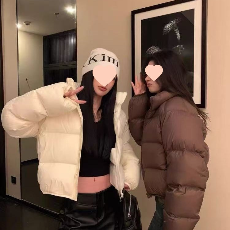 Womens Short Stand Collar Cotton Padded Jacket Wool Fur Fill teemdrop
