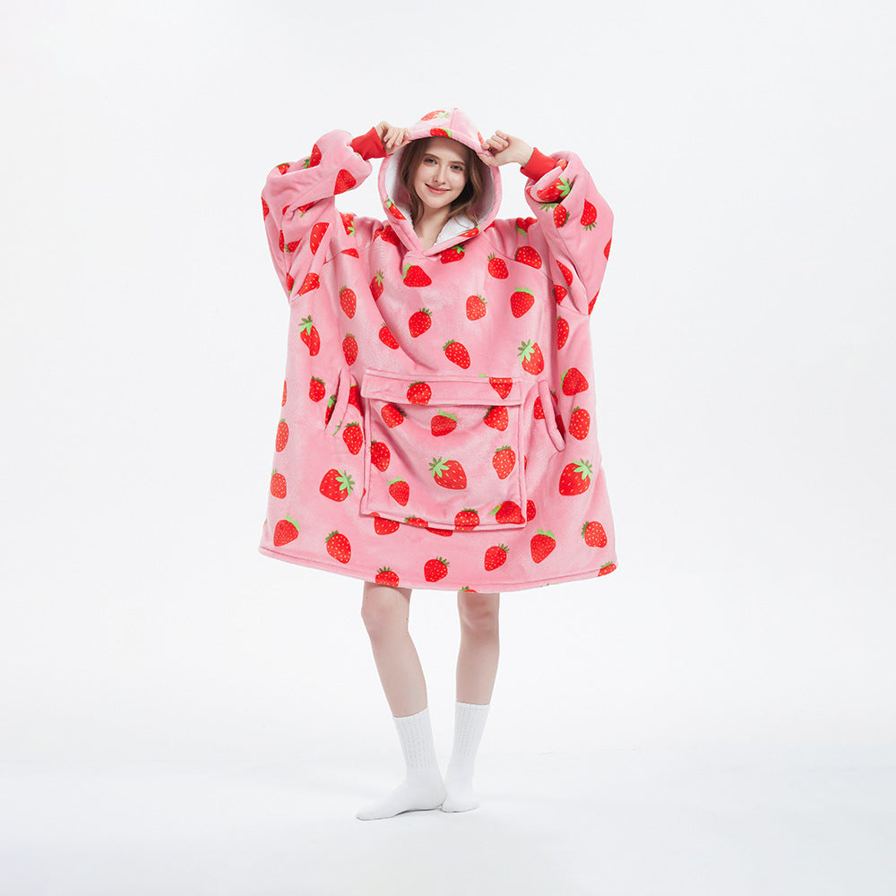 Oversized Flannel Hoodie Blanket with Pocket