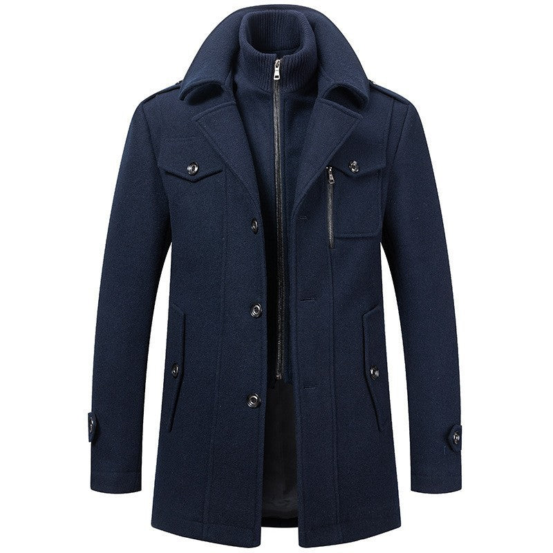 Men's Wool Blend Double Collar Single Breasted Solid Coat teemdrop