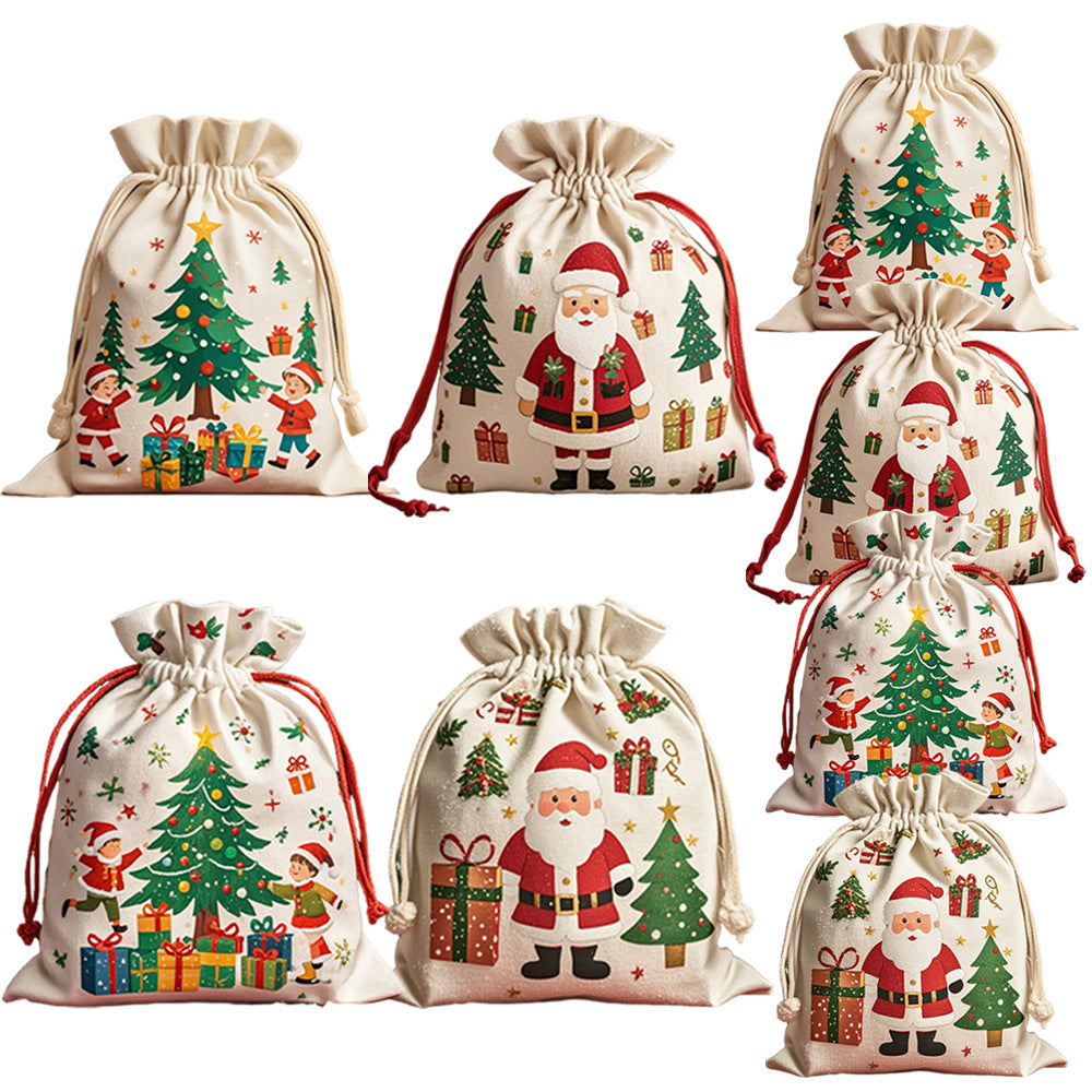 Christmas Cotton Drawstring Gift Bags for Parties