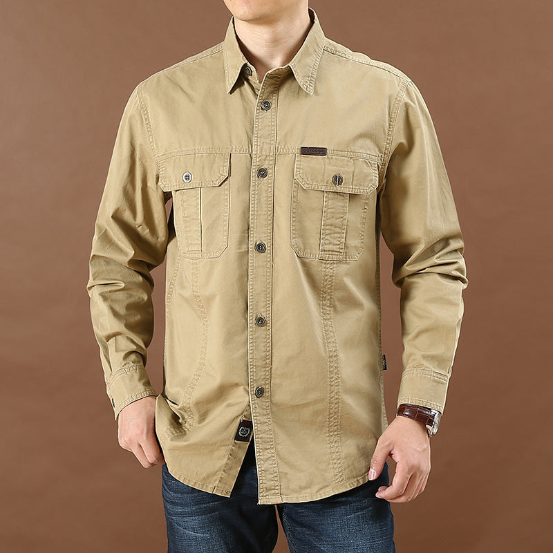 Men's Plus Size Solid Color Long Sleeve Work Shirt Loose Fit Casual Button-Down Shirt with Pocket teemdrop