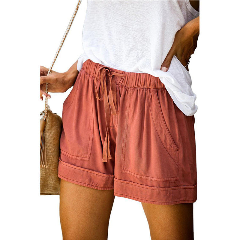 Women's High Waist Lace-Up Loose Wide Leg Woven Shorts teemdrop