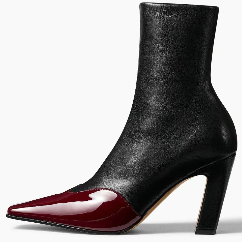 Women Elegant Cowhide Pointed Toe Ankle Boots Low Heel Slip On Elastic Booties