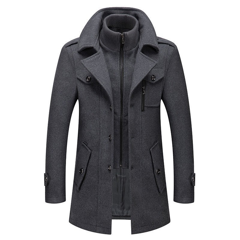Men's Wool Blend Double Collar Single Breasted Solid Coat teemdrop