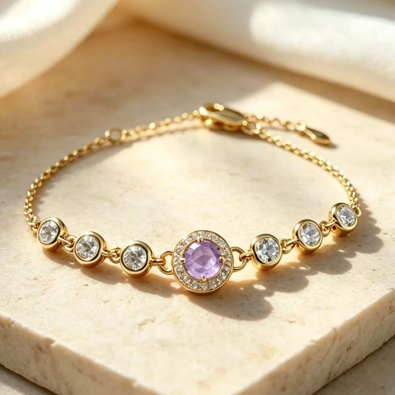 Women's S925 Silver Birthstone Bracelet with Natural Gemstones Gold Plated