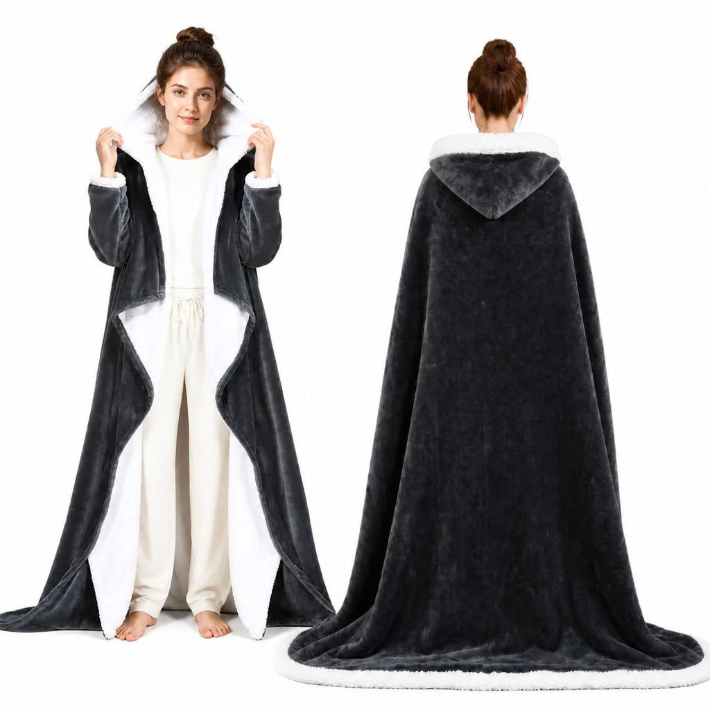 Wearable Electric Heating Shawl with Sleeves Hood and Foot Pockets Washable Flannel